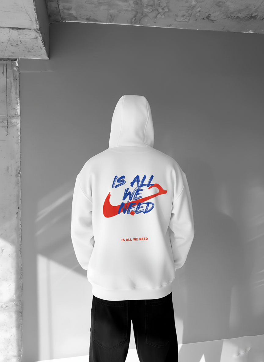 White- Hubb X Is All We Need- Printed Oversize Hoodie