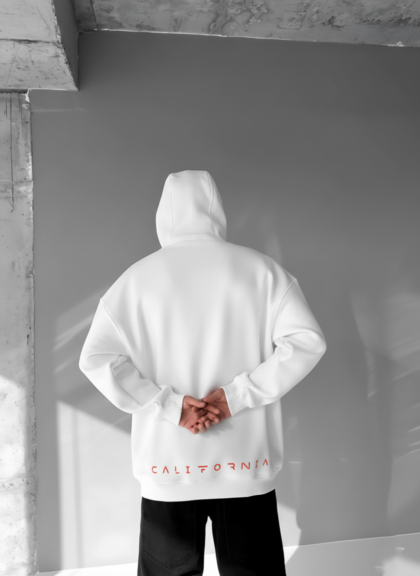 White -LA California- Printed Oversize Hoodie