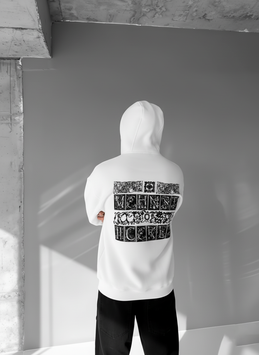White-Machinest- Printed Oversize Hoodie