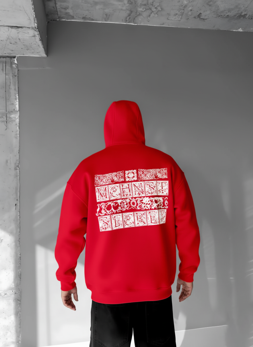 Red -Machinest- Printed Oversize Hoodie