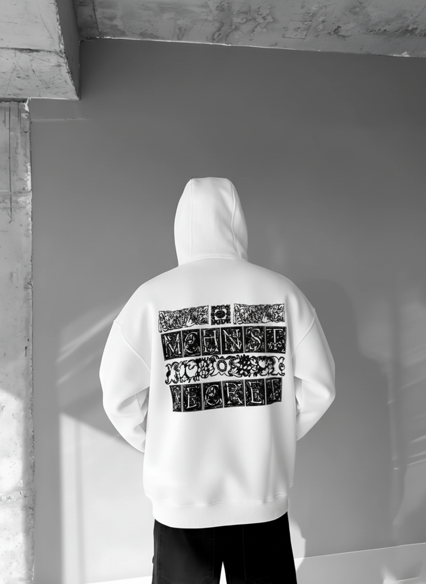 White-Machinest- Printed Oversize Hoodie