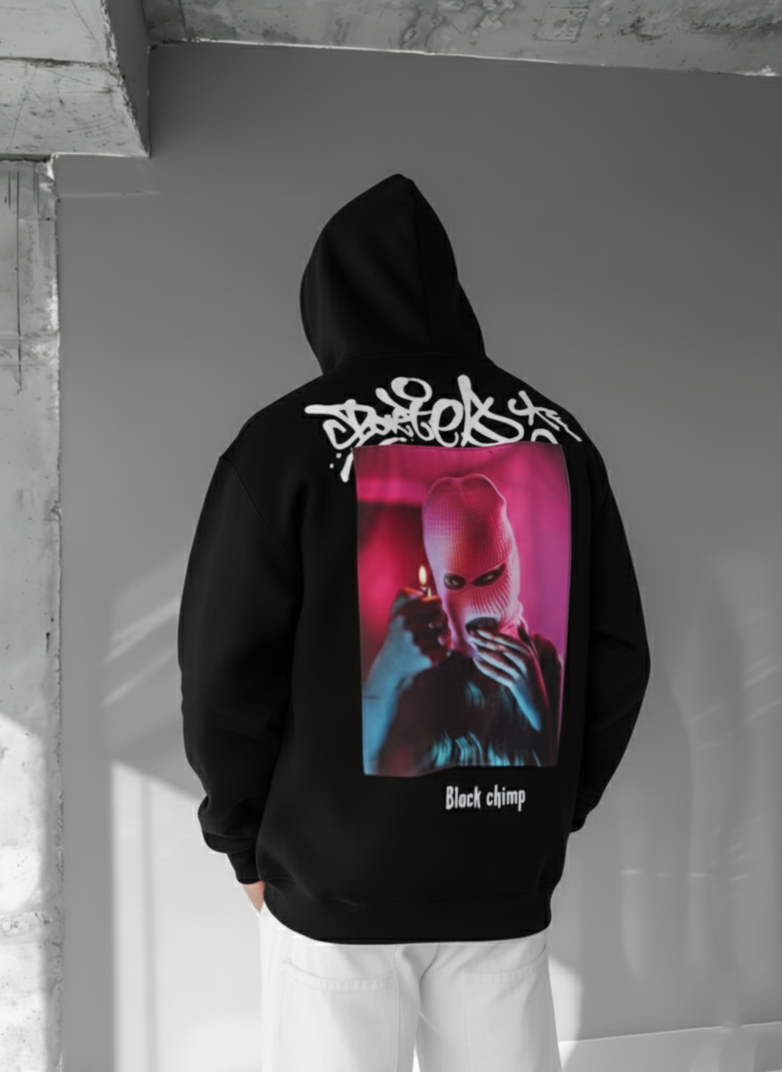 Black -Raised- Printed Oversize Hoodie