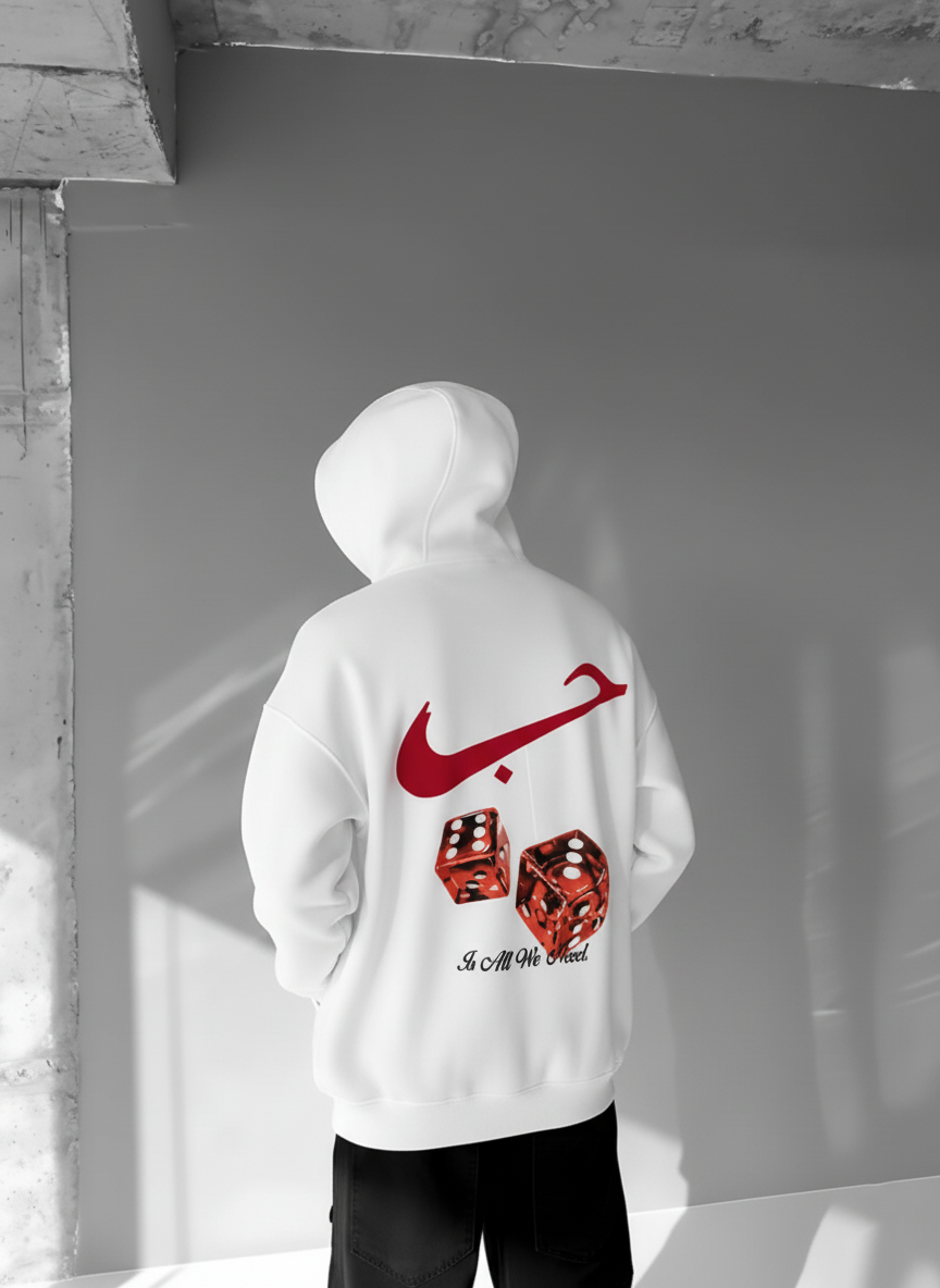 White-Hubb X Dice- Printed Oversize Hoodie