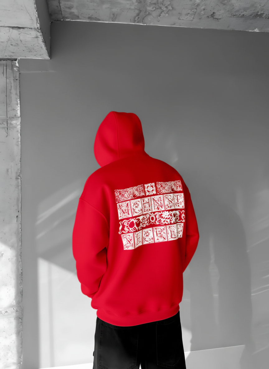 Red -Machinest- Printed Oversize Hoodie