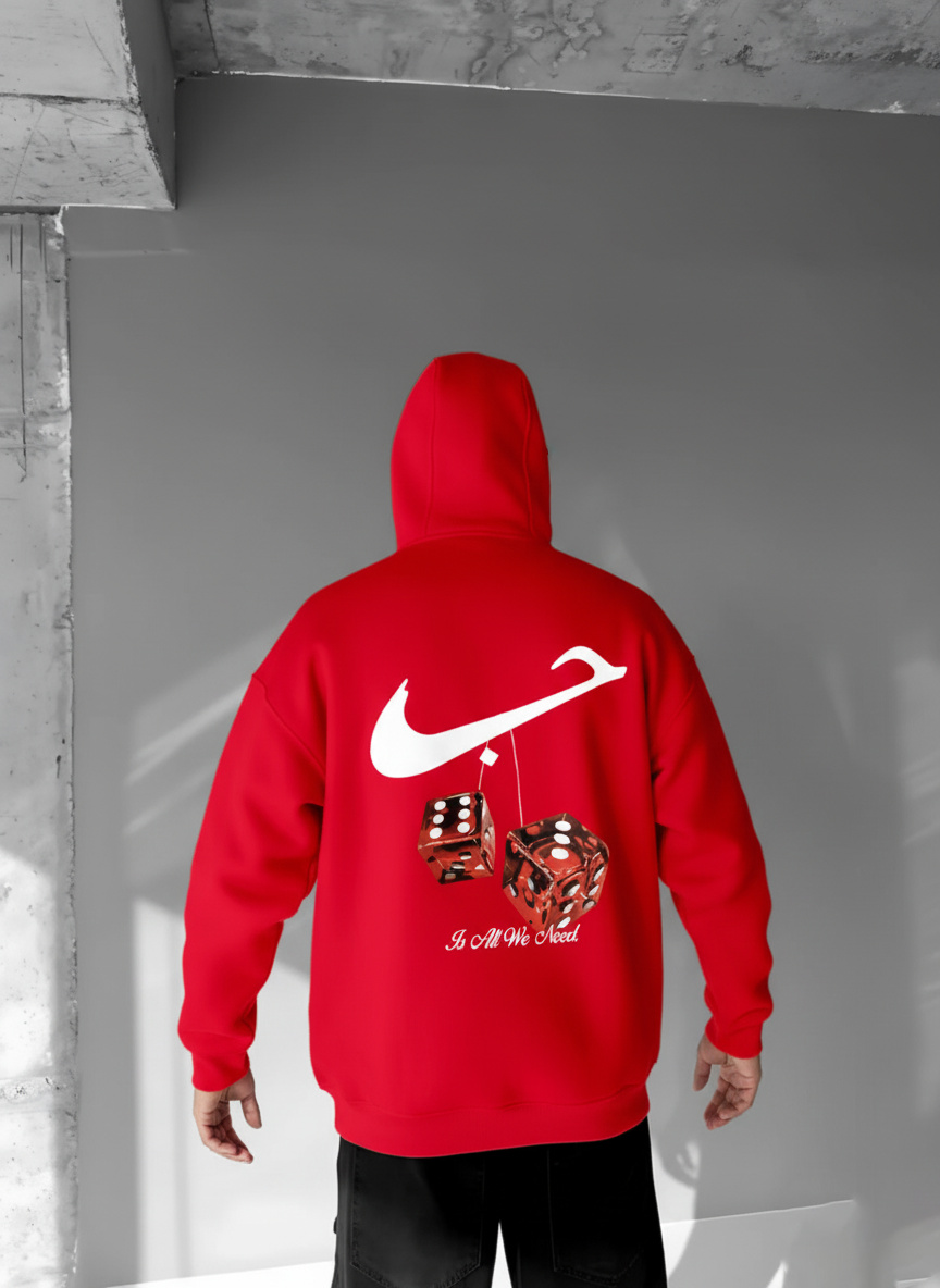 Red -Hubb X Dice- Printed Oversize Hoodie