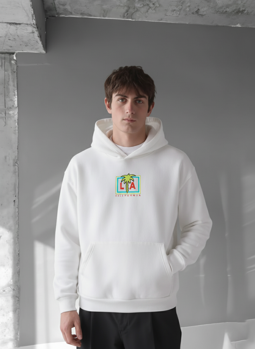 White -LA California- Printed Oversize Hoodie