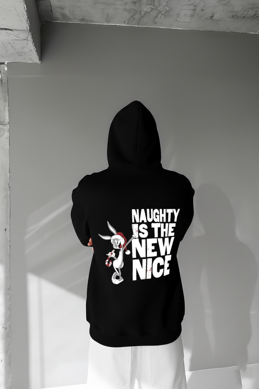 Black -Naughty- Printed Oversize Hoodie
