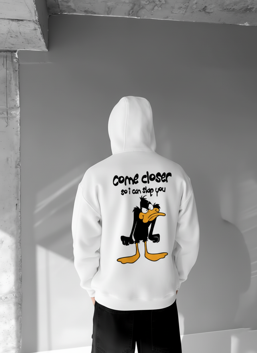 White -Slap- Printed Oversize Hoodie