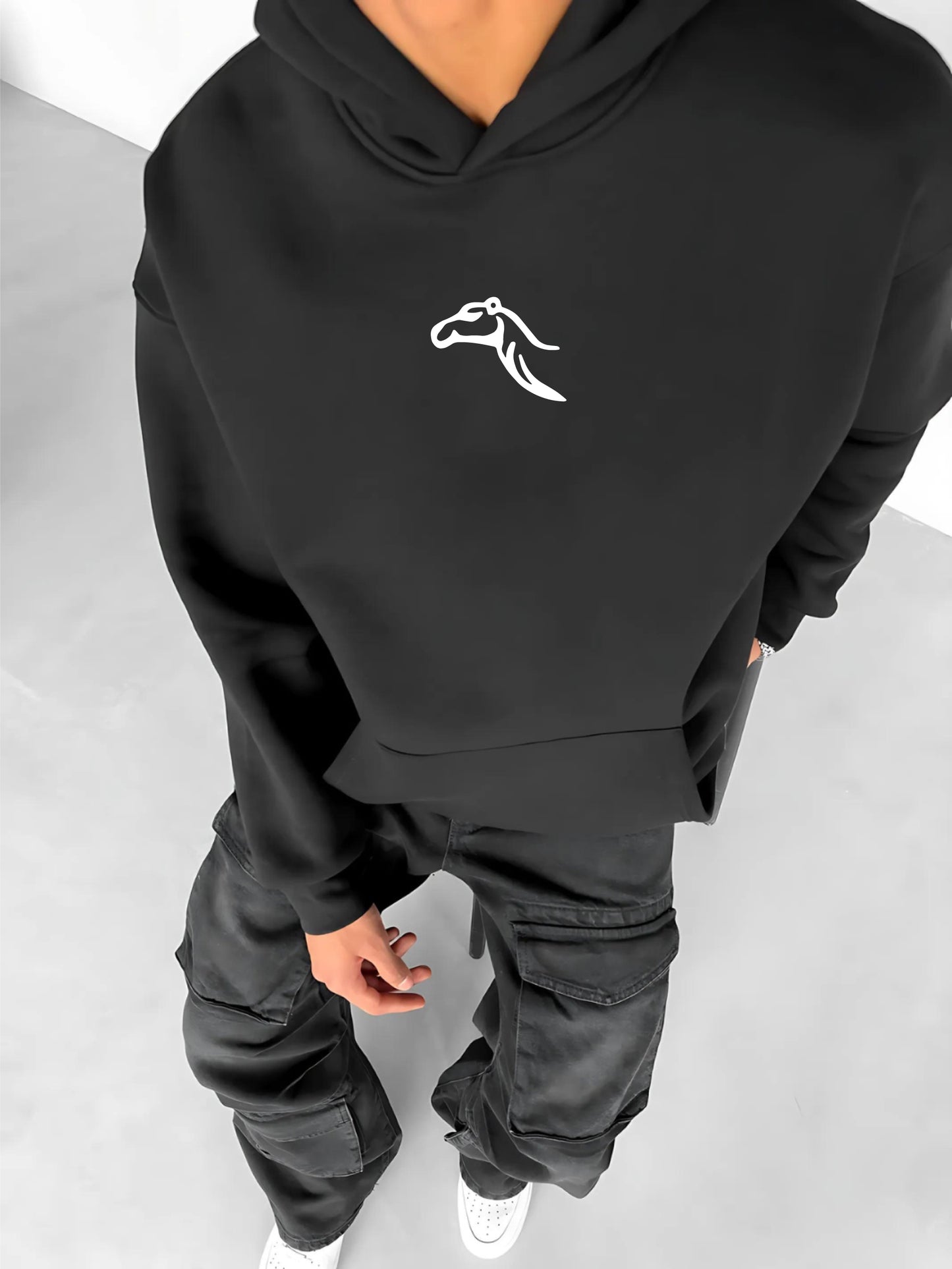 Black -camel- Printed Oversize Hoodie