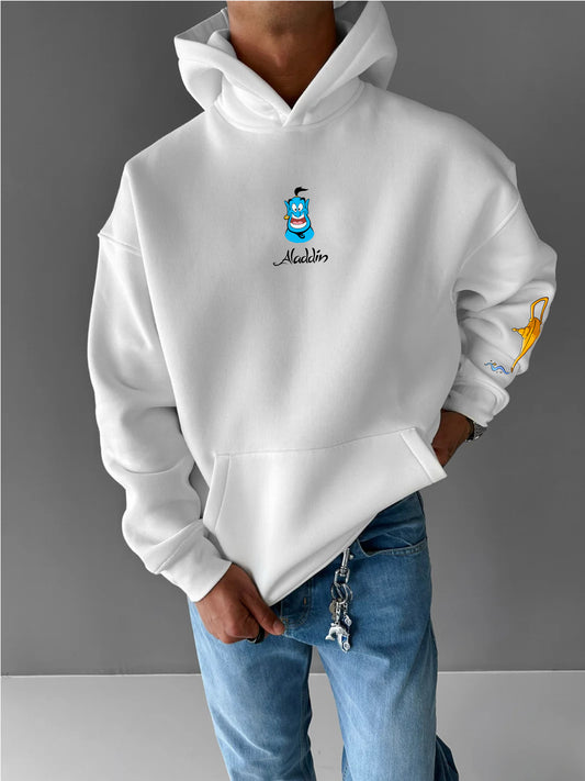 White -aladdin- Printed Oversize Hoodie