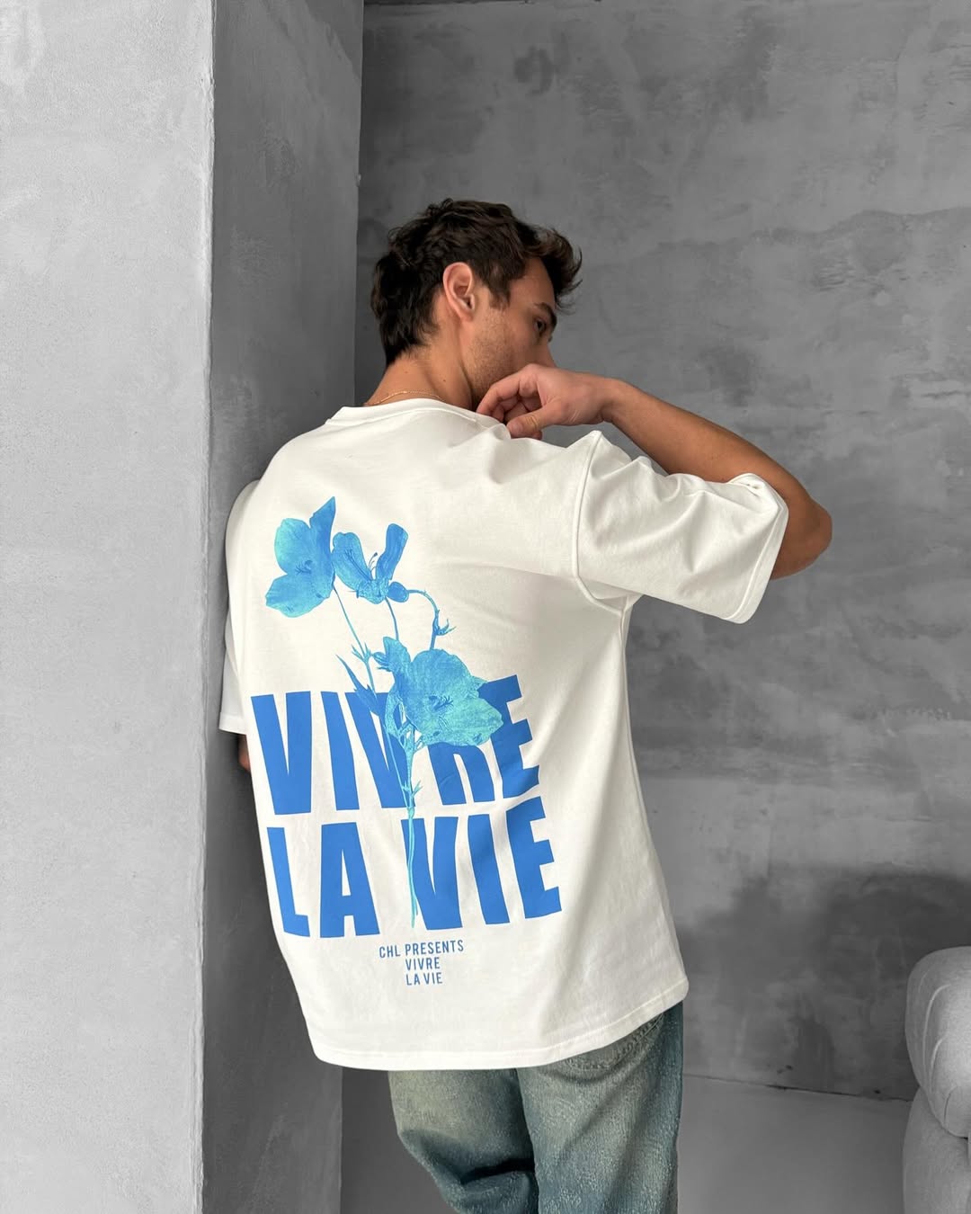 White -Vivre La Vie- Printed Oversize T-Shirt