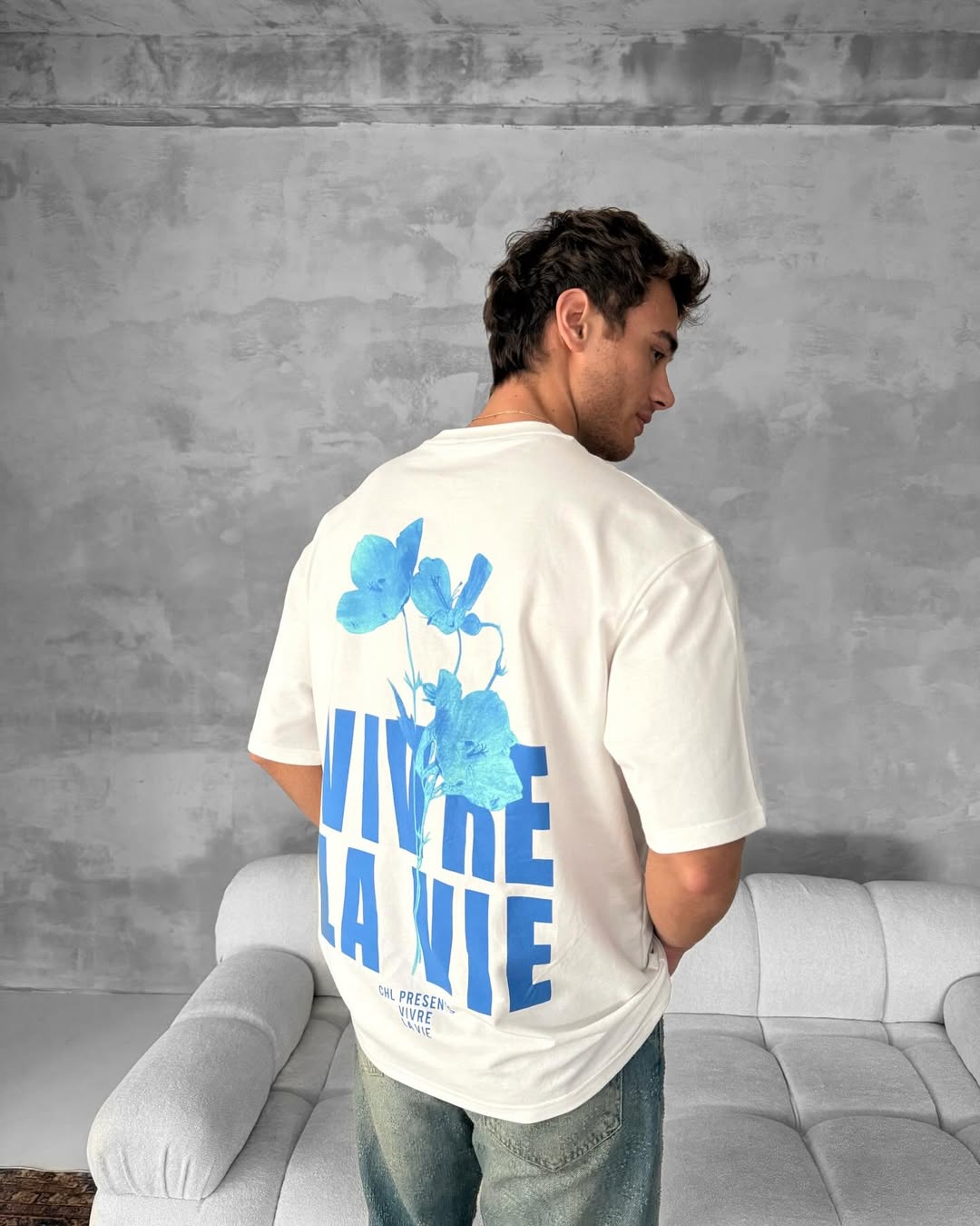 White -Vivre La Vie- Printed Oversize T-Shirt