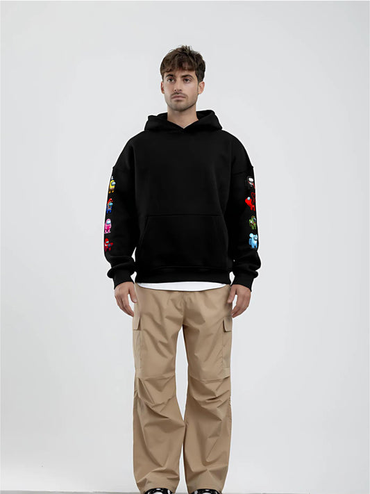 Black -among us- Printed Oversize Hoodie