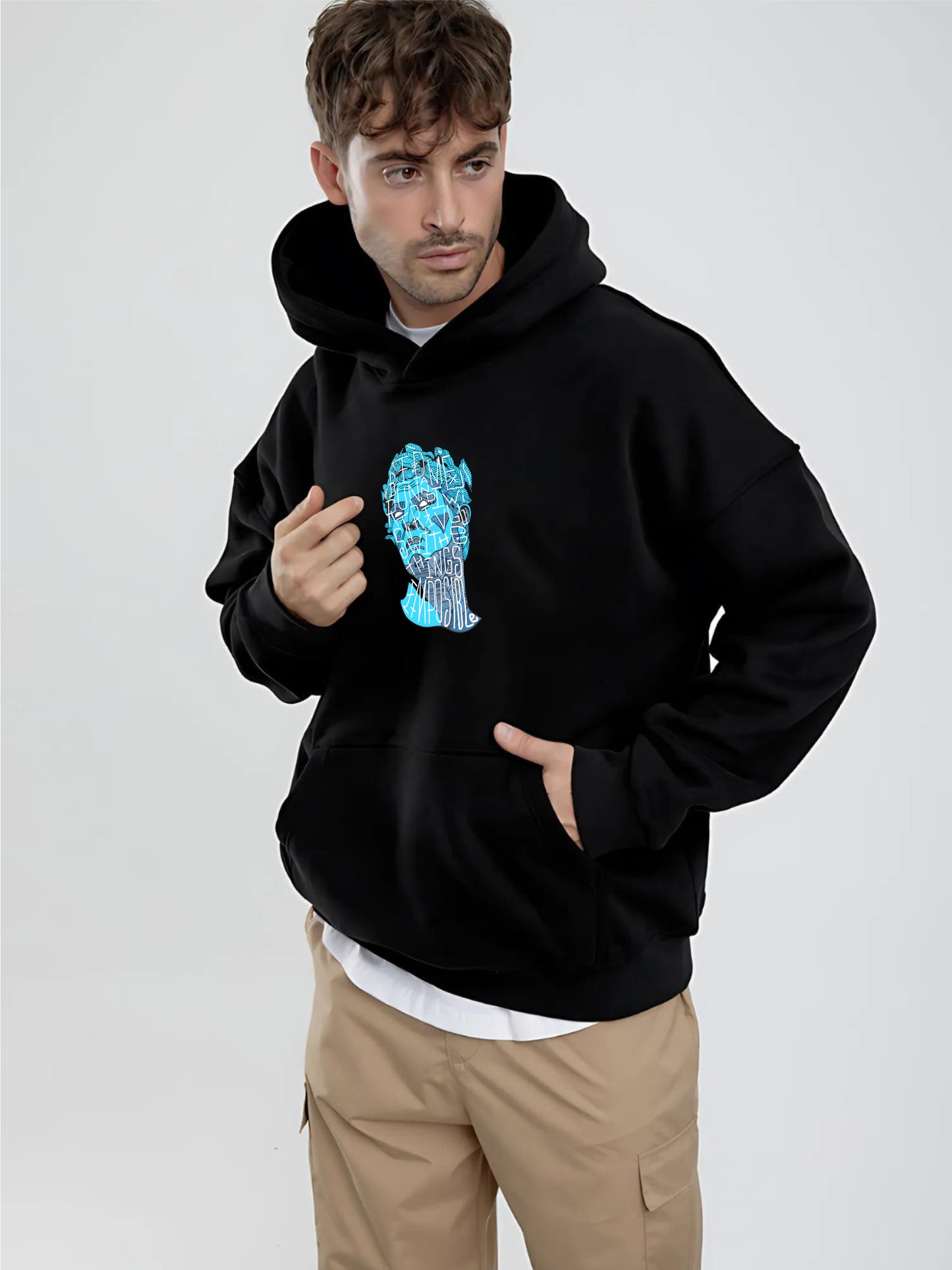 Black -Sculpture- Printed Oversize Hoodie