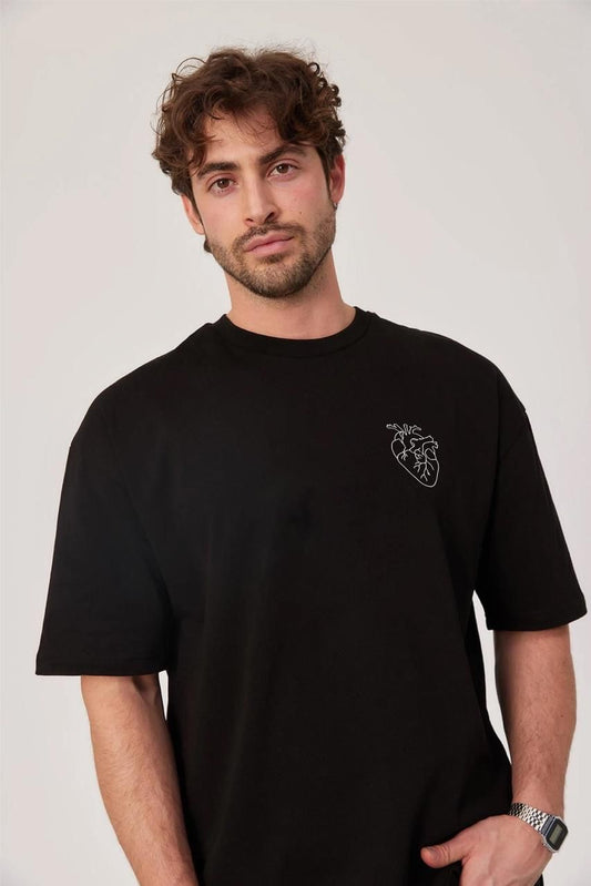 Black -heart- Printed Oversize T-Shirt