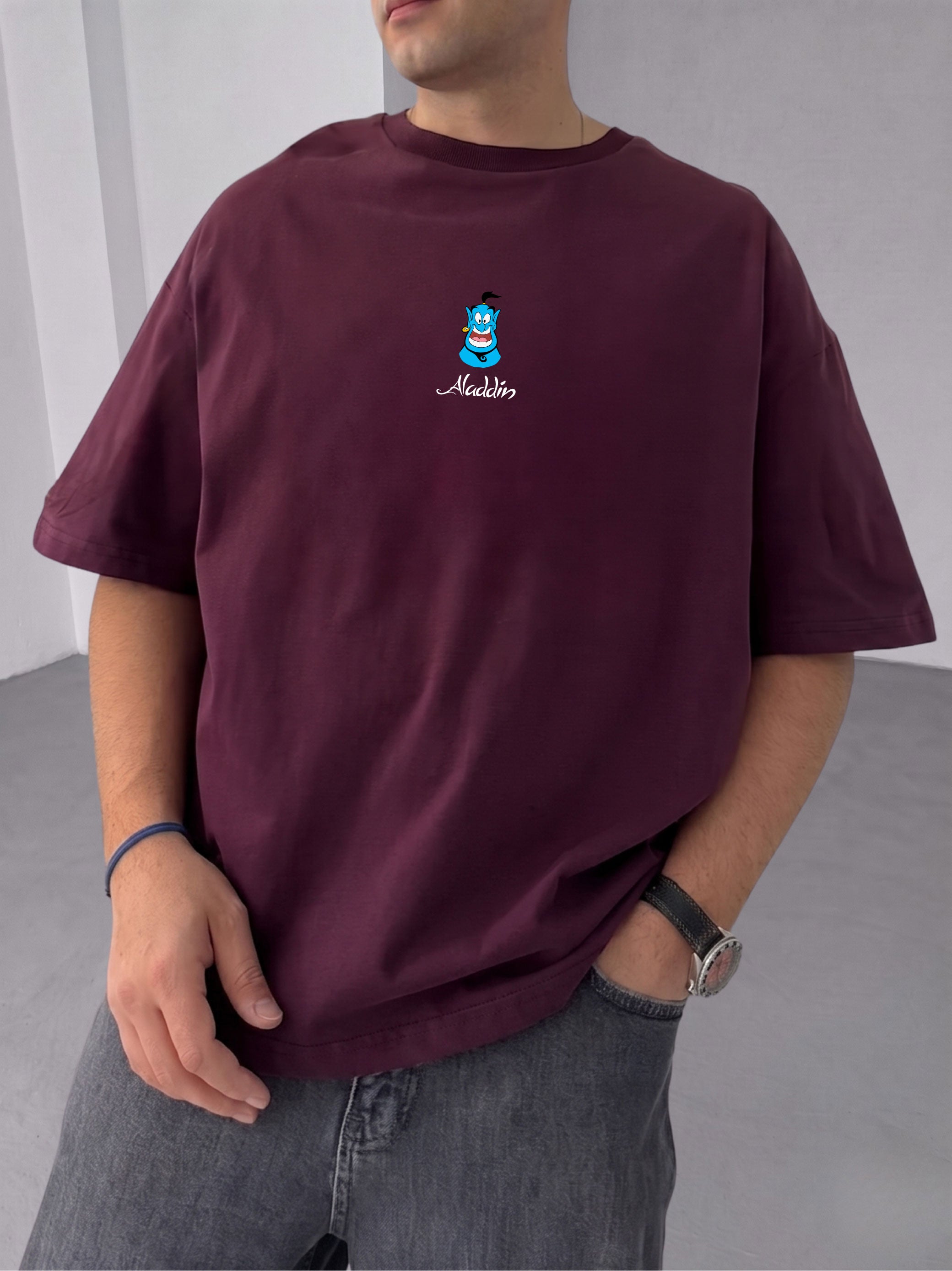 Premium Burgundy -Aladdin- Printed Oversize T-Shirt