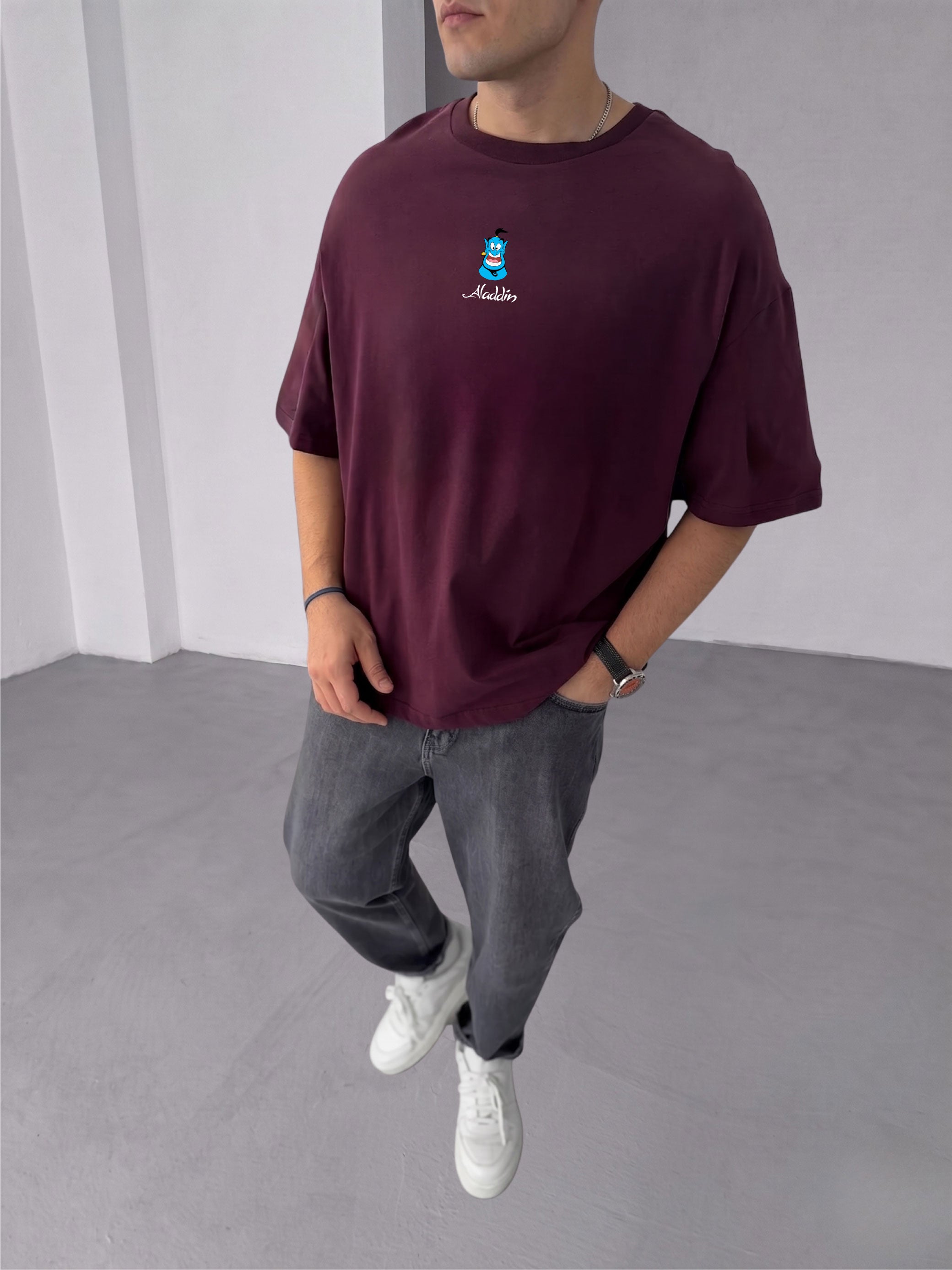Premium Burgundy -Aladdin- Printed Oversize T-Shirt