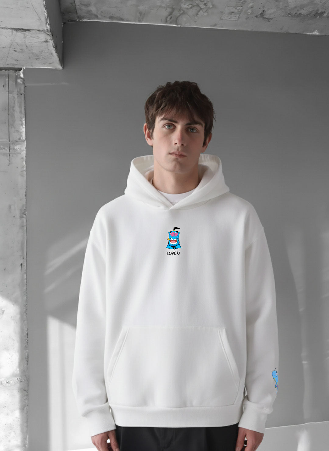 White -aladdin love- Printed Oversize Hoodie
