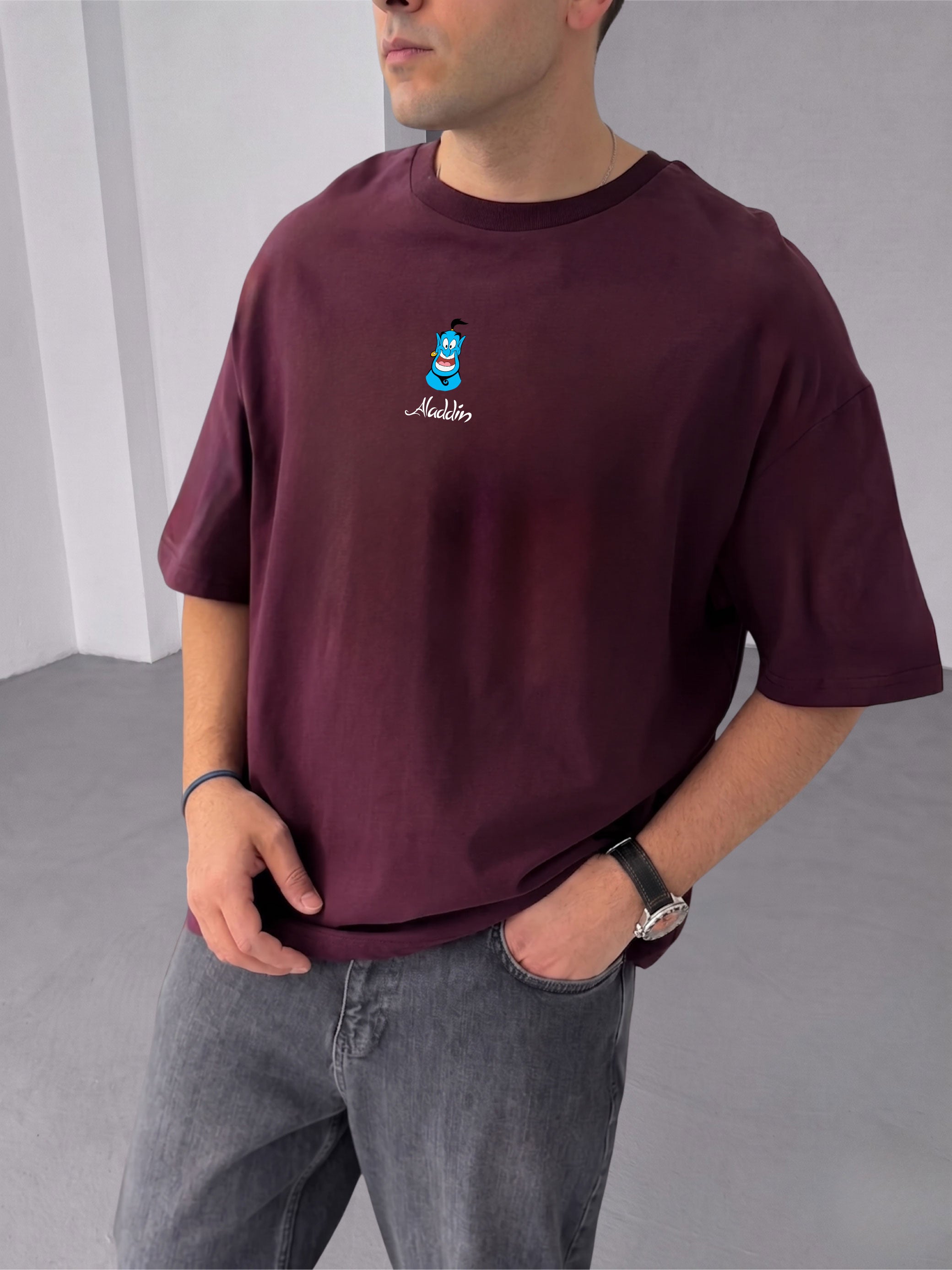 Premium Burgundy -Aladdin- Printed Oversize T-Shirt