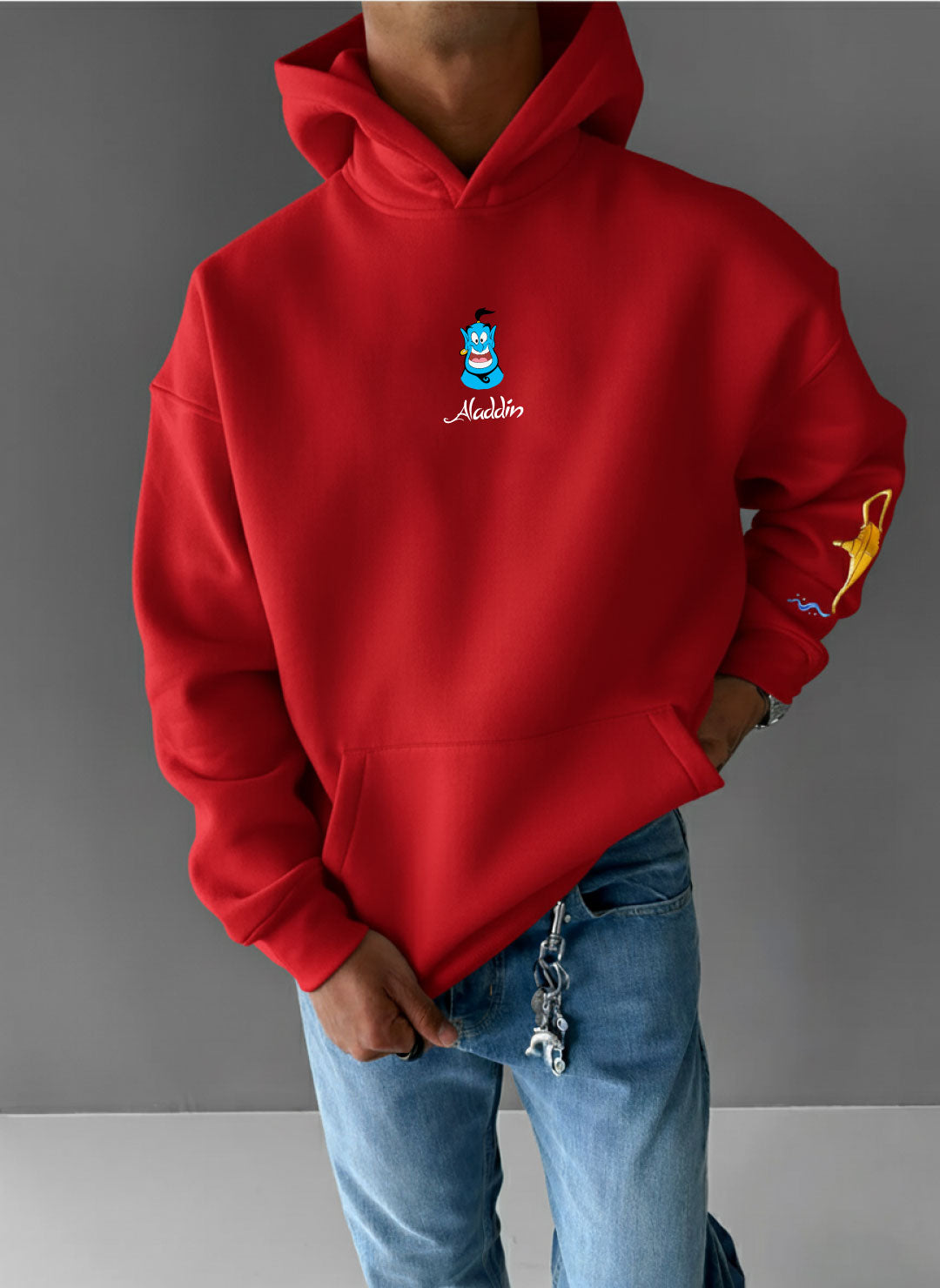 Red -aladdin- Printed Oversize Hoodie