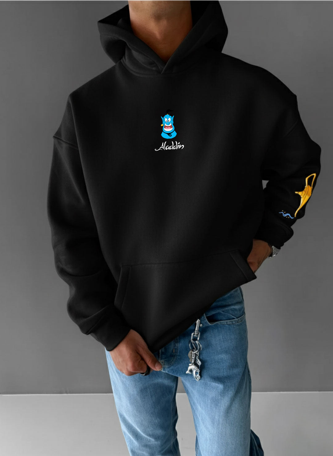 Black -aladdin- Printed Oversize Hoodie