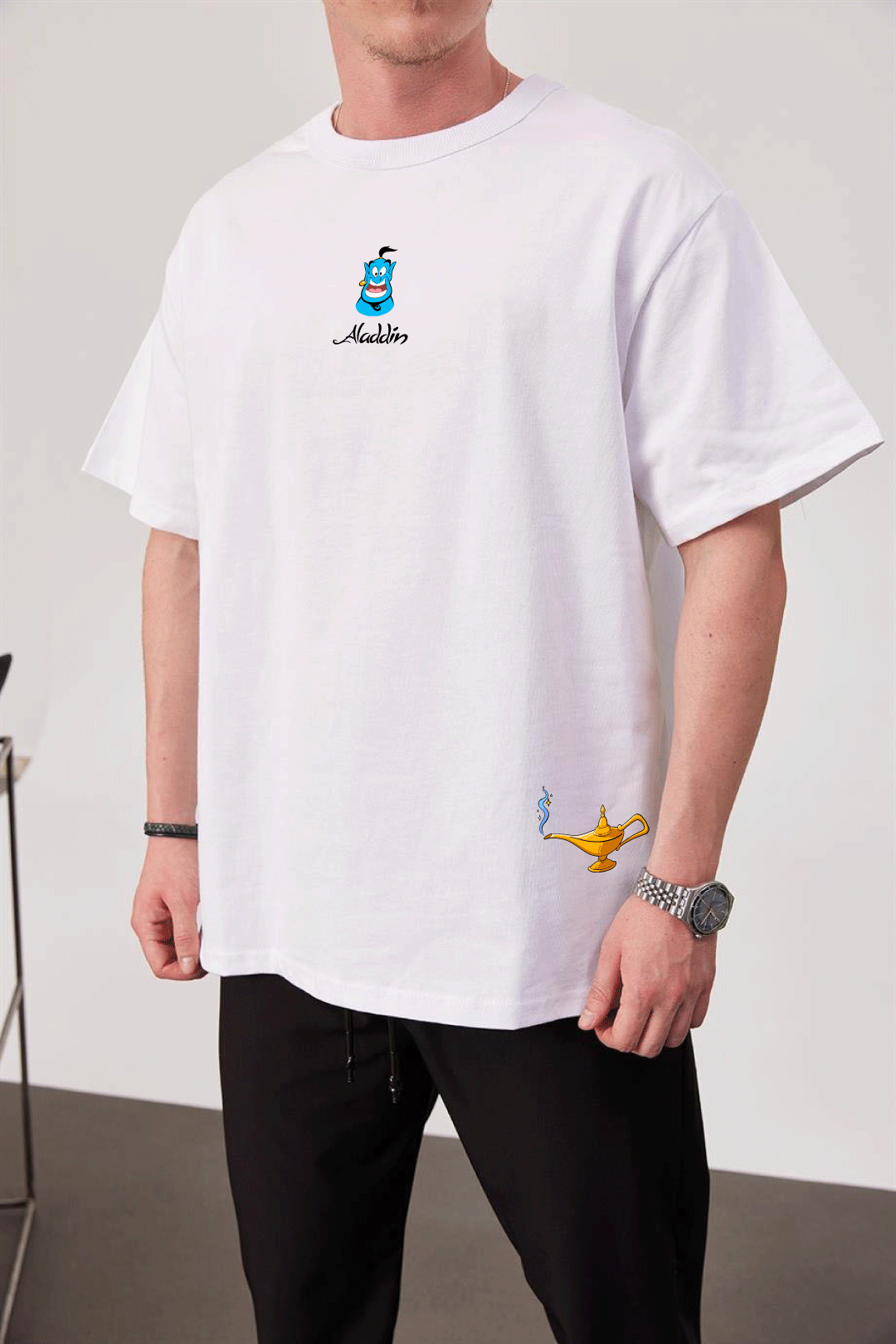 White -Aladdin- Printed Oversize T-Shirt