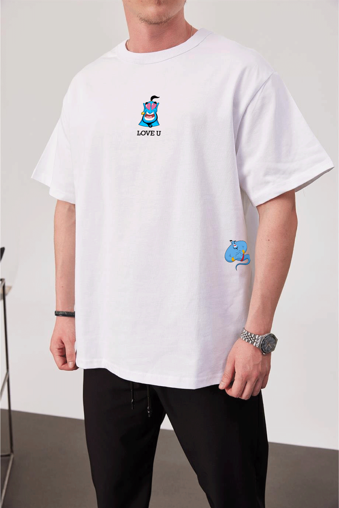White -Aladdin Love- Printed Oversize T-Shirt