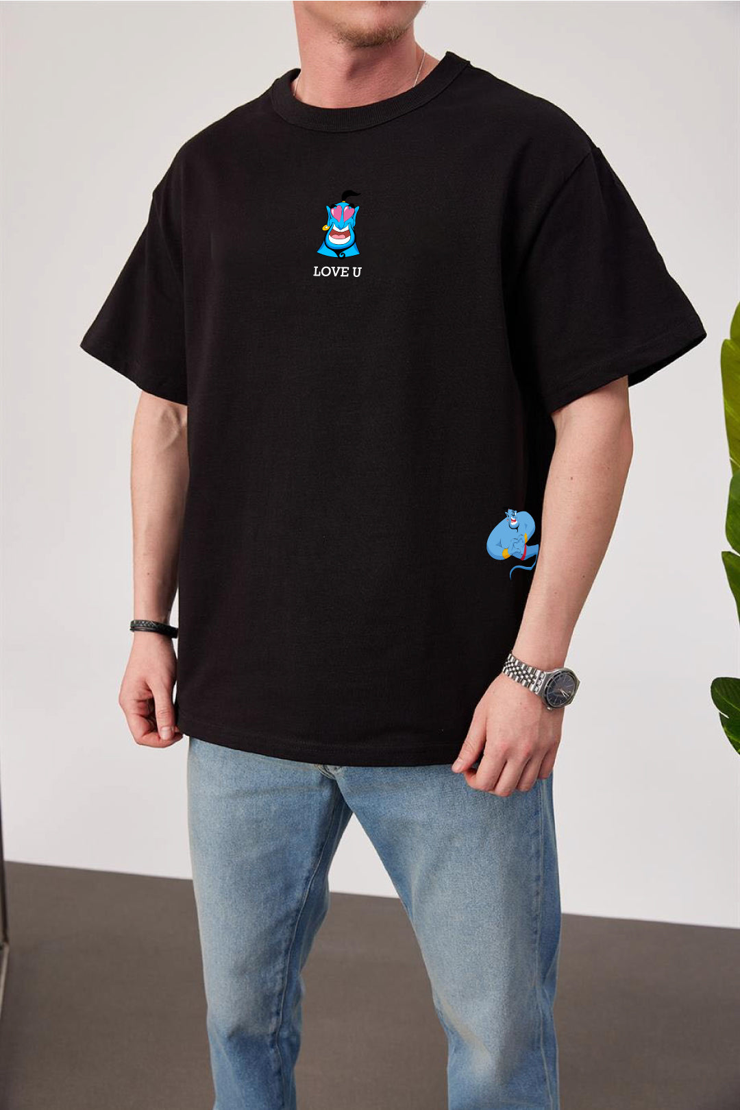 Black -Aladdin Love- Printed Oversize T-Shirt