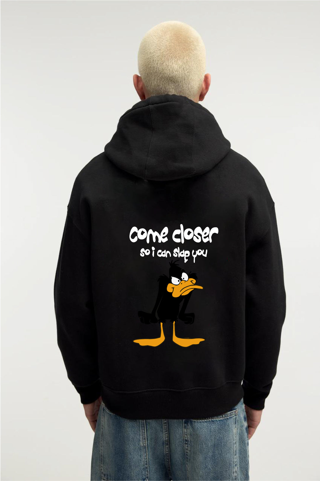 Black -Slap- Printed Oversize Hoodie