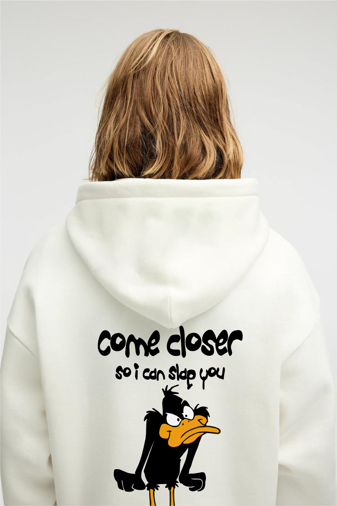 White -Slap- Printed Oversize Hoodie