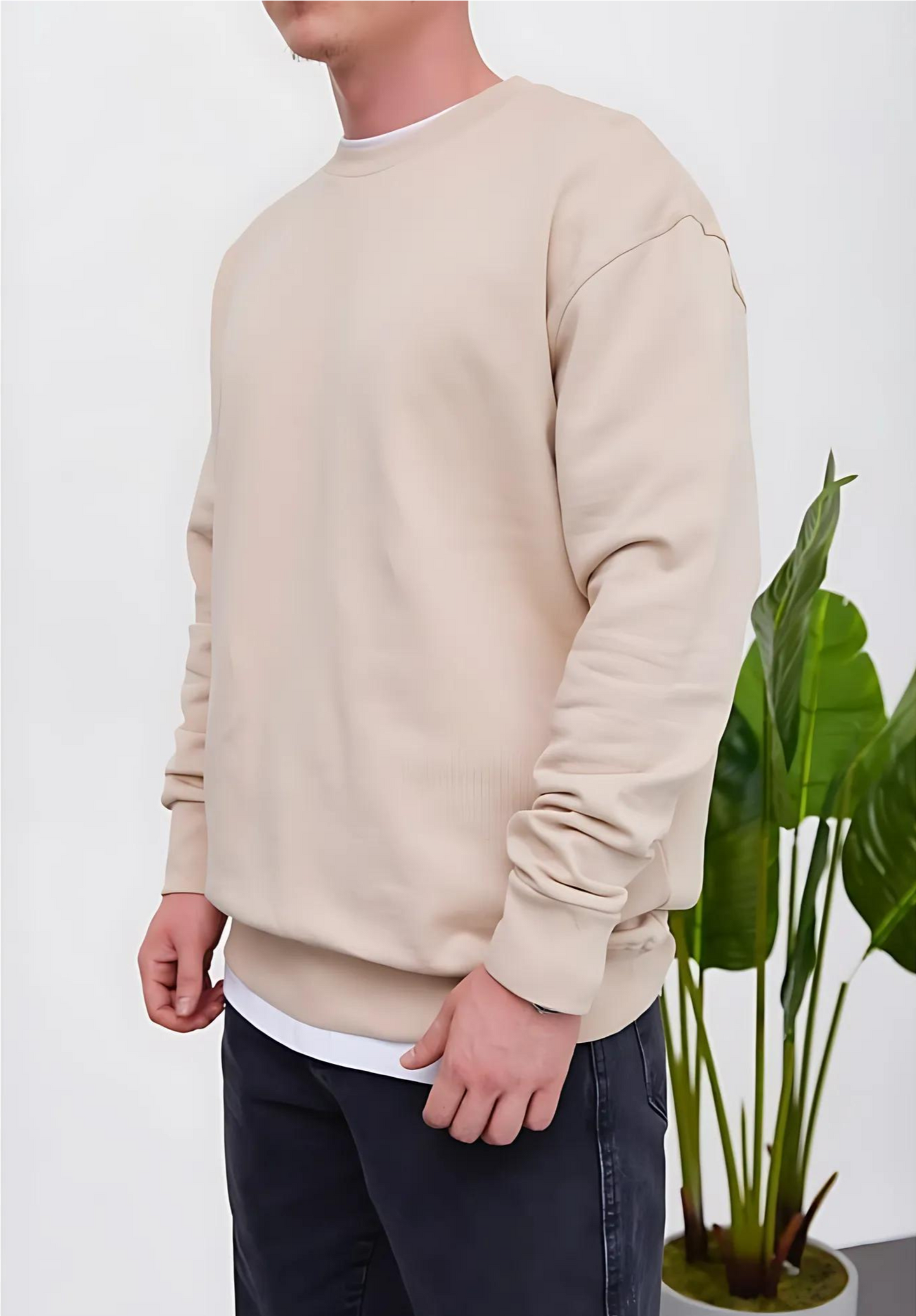 Beige Basic Oversize Sweatshirt