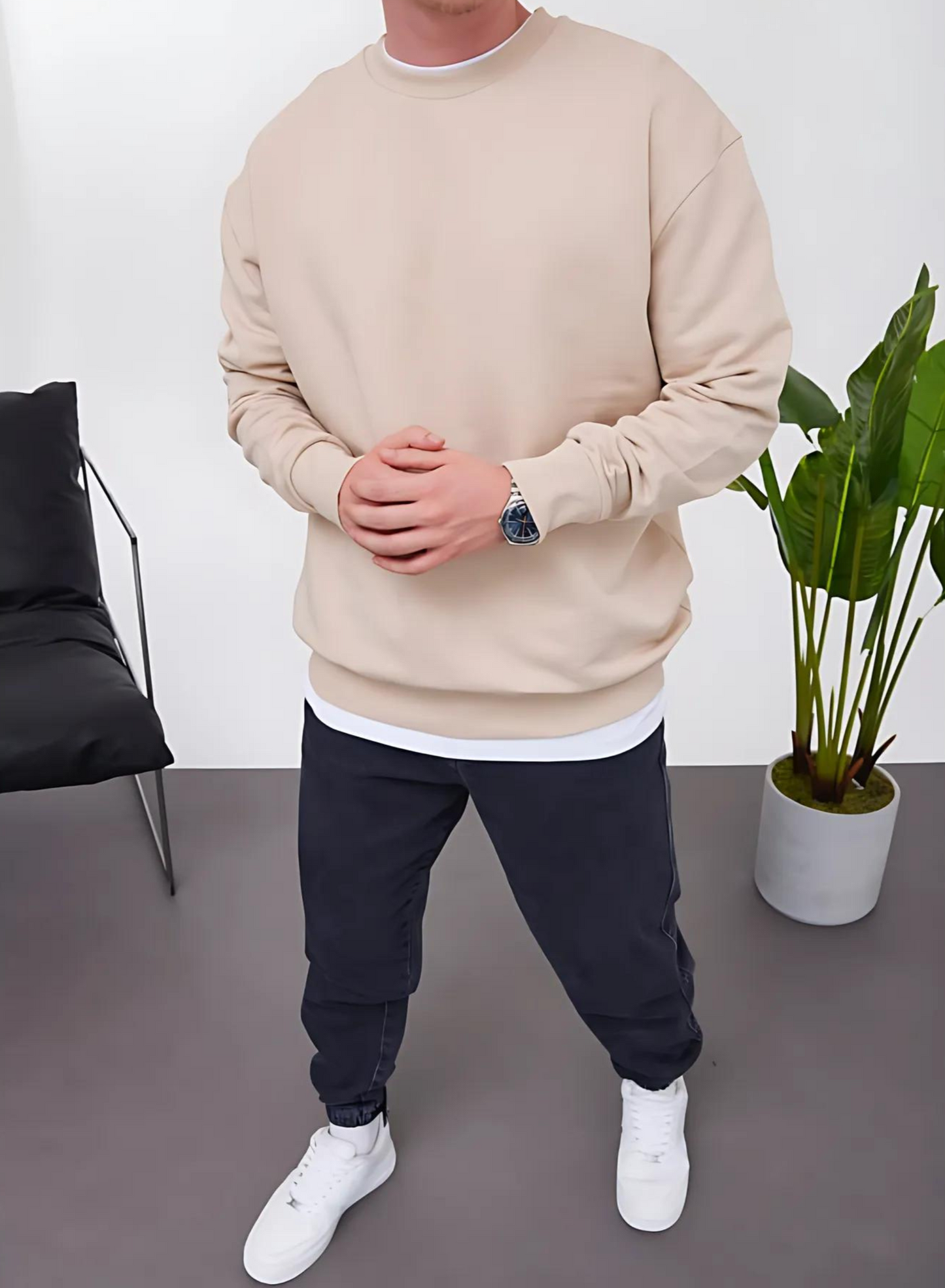 Beige Basic Oversize Sweatshirt