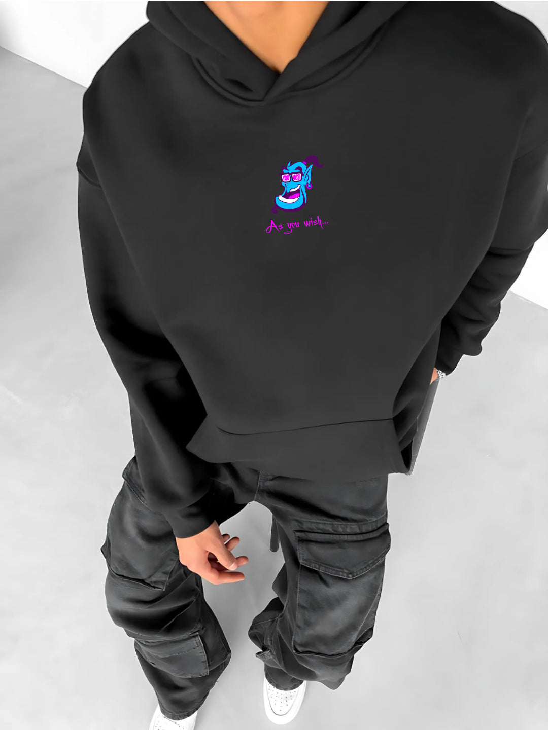 Black -aladdin wish- Printed Oversize Hoodie