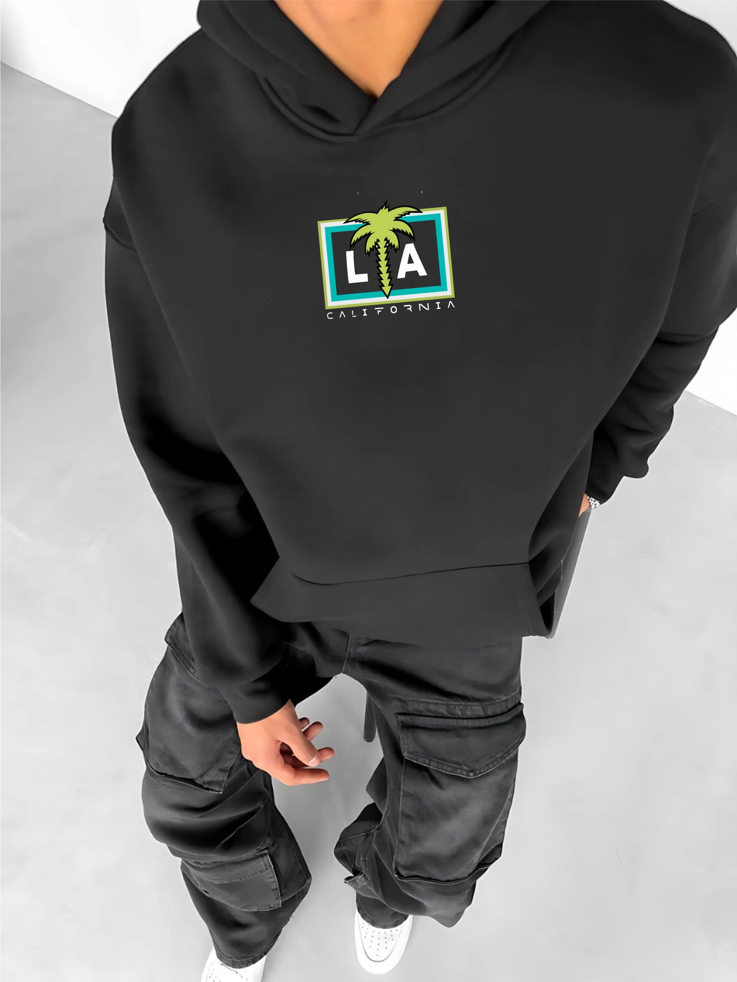 Black -LA California- Printed Oversize Hoodie