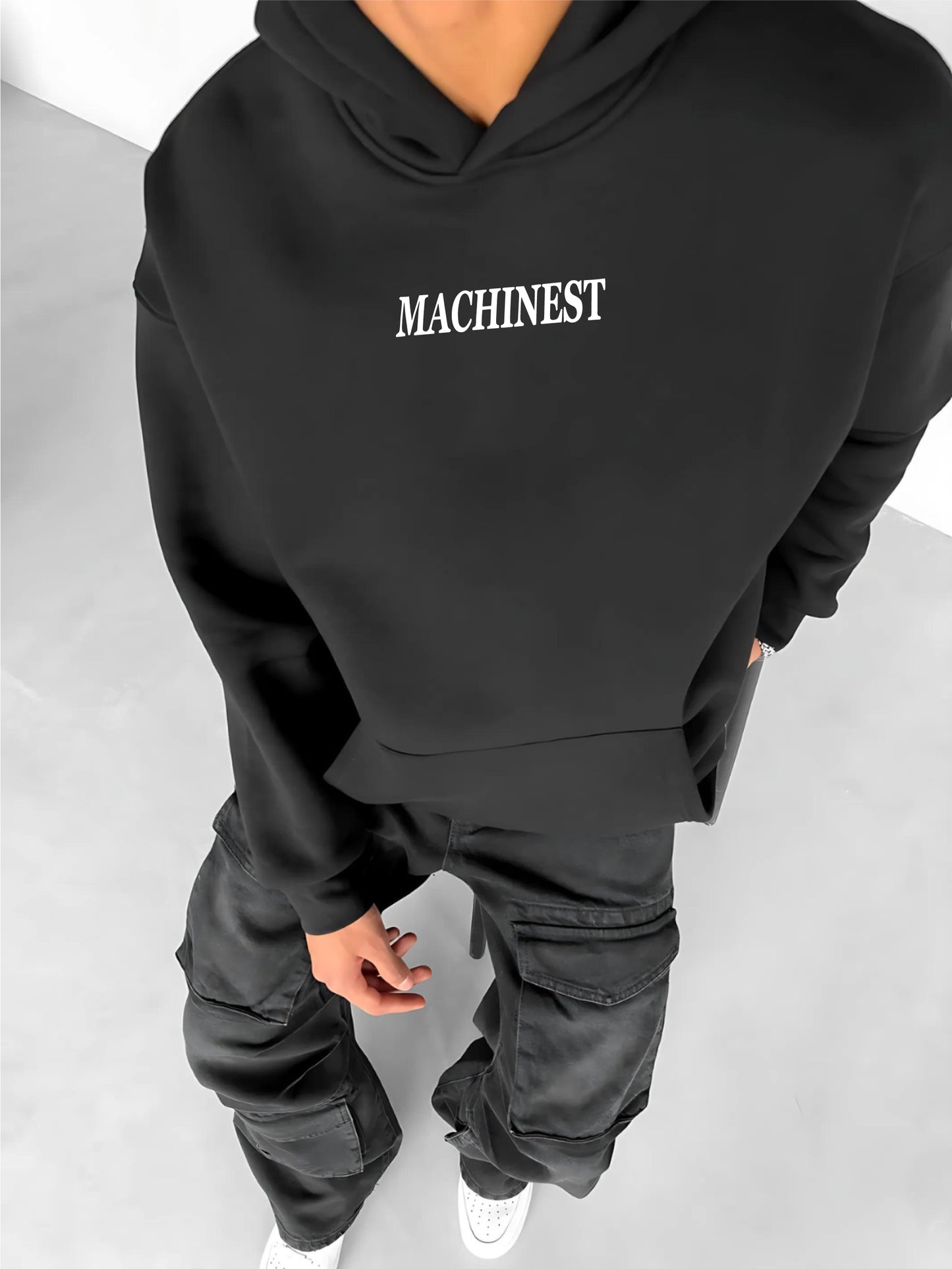 Black -machinest- Printed Oversize Hoodie