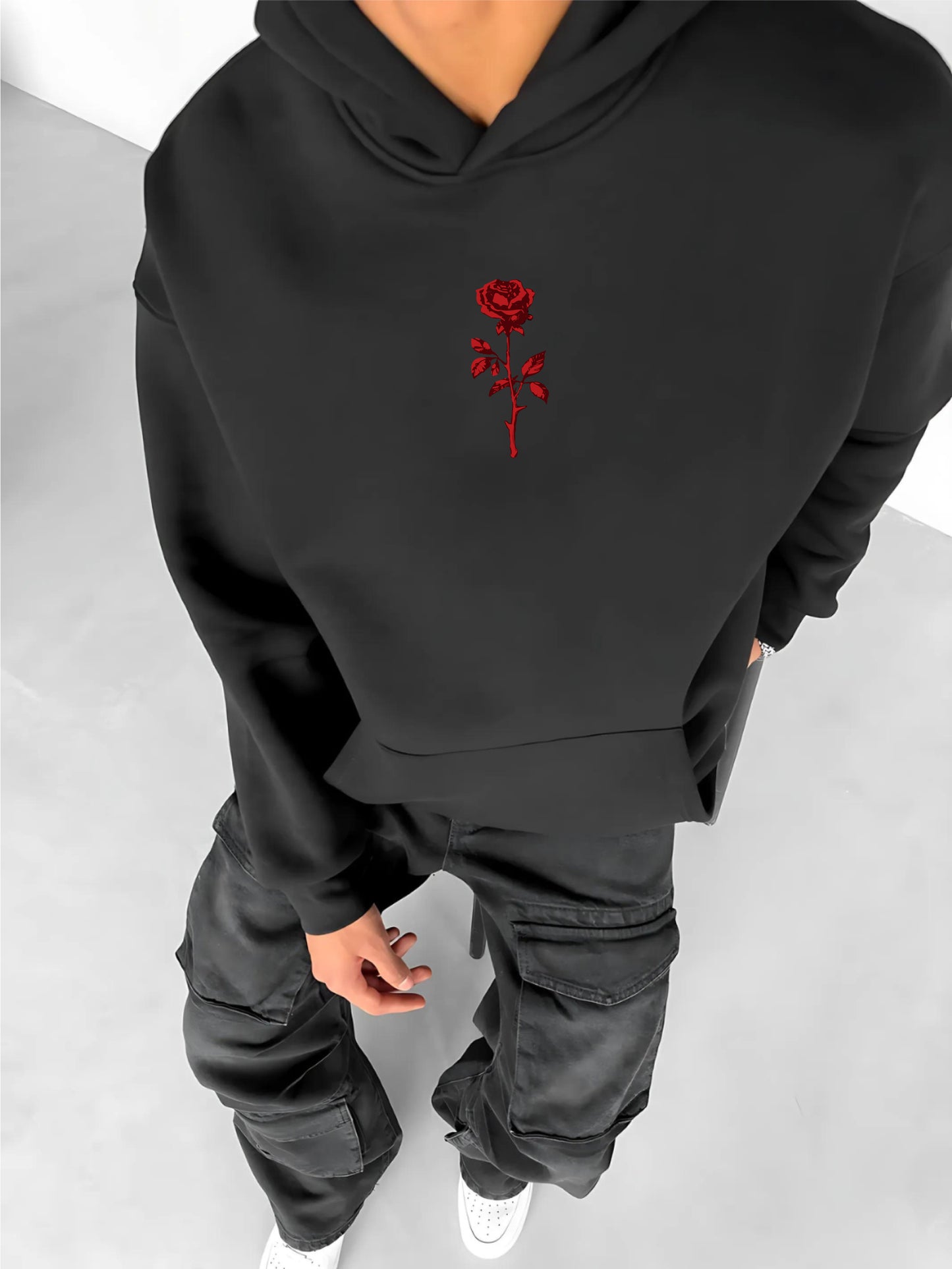 Black -rose- Printed Oversize Hoodie