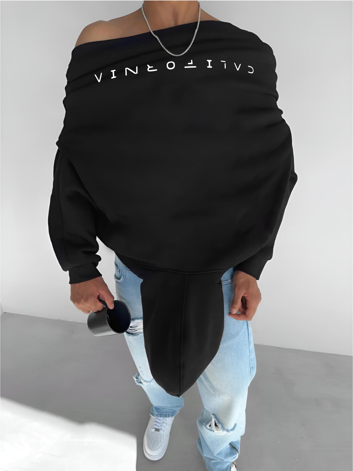 Black -LA California- Printed Oversize Hoodie