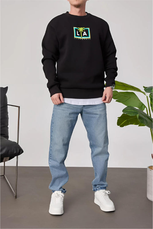 Black -LA California- Printed Oversize Sweatshirt