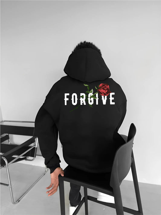 Black -forgive- Printed Oversize Hoodie