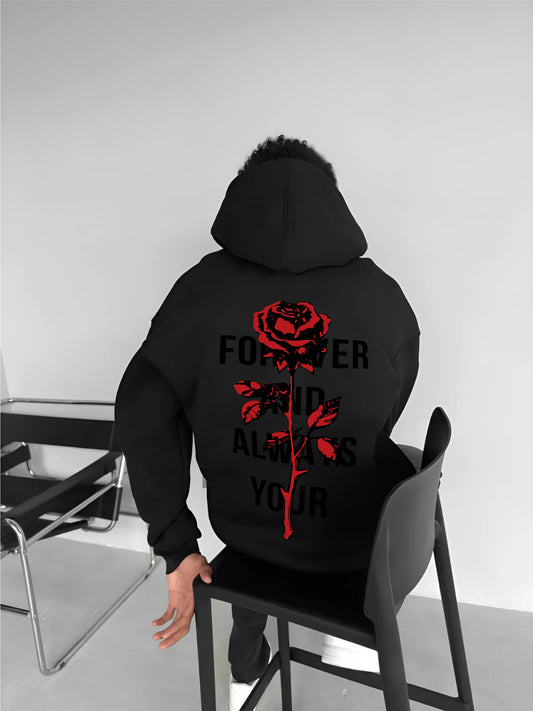 Black -rose- Printed Oversize Hoodie