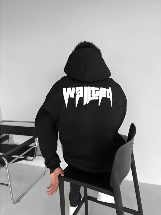 Black -wanted- Printed Oversize Hoodie