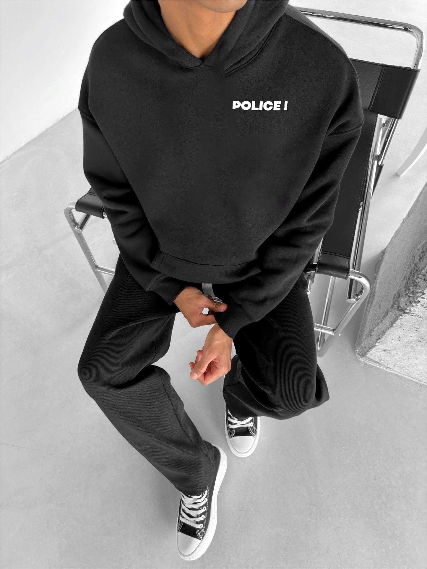 Black -police- Printed Oversize Hoodie