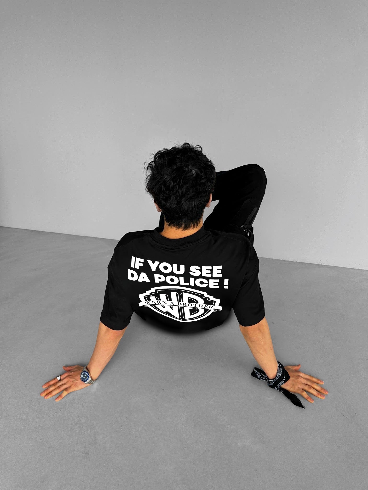 Black -Police- Printed Oversize T-Shirt