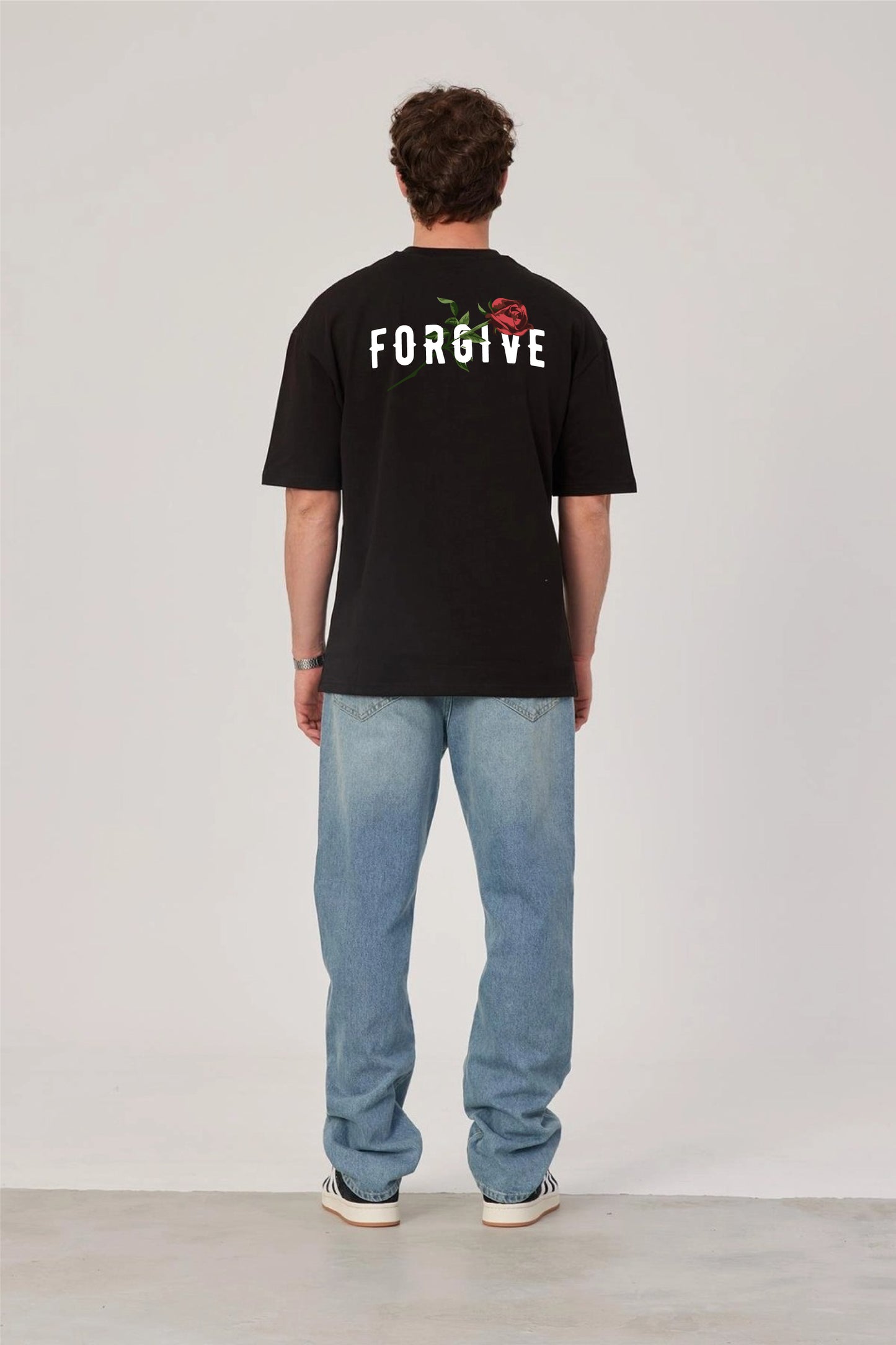 Black -forgive- Printed Oversize T-Shirt