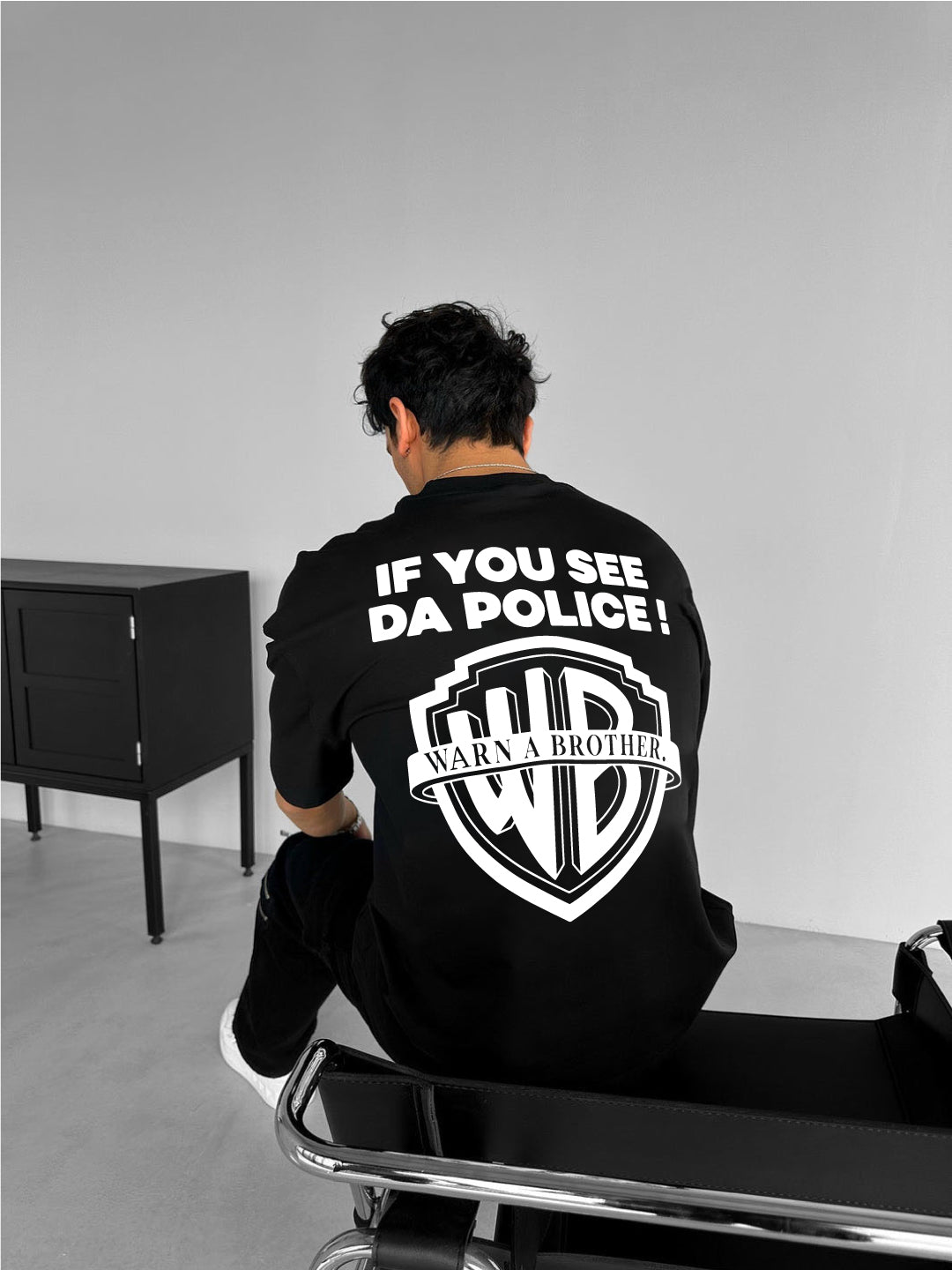 Black -Police- Printed Oversize T-Shirt