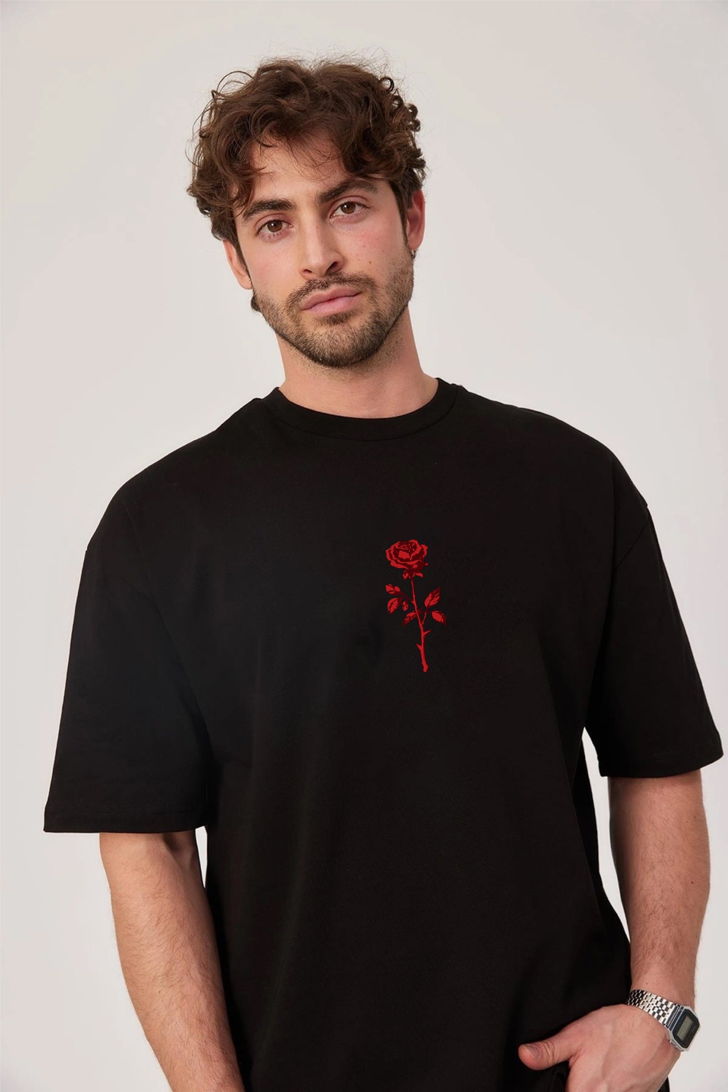 Black -rose- Printed Oversize T-Shirt