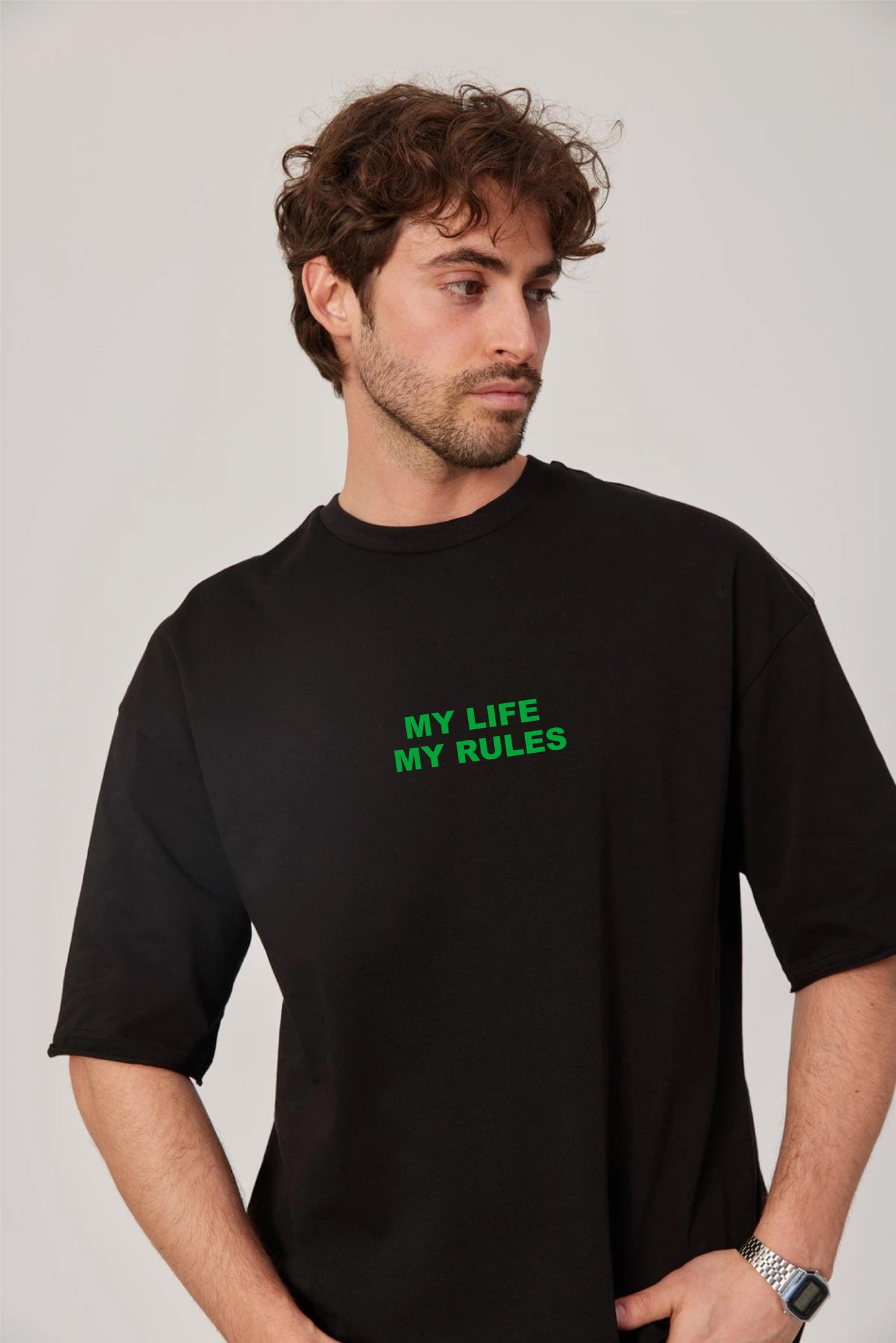 Black -my rules- Printed Oversize T-Shirt