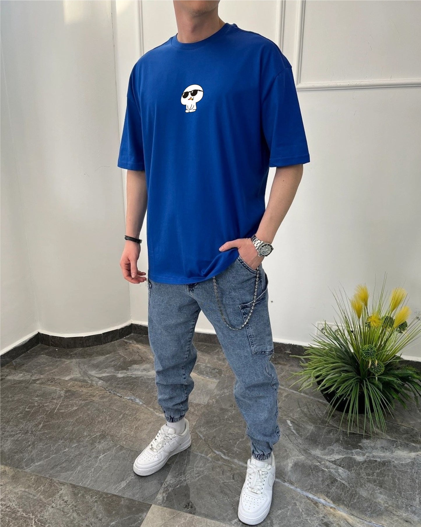 Royal Blue -cool gang- Printed Oversize T-Shirt