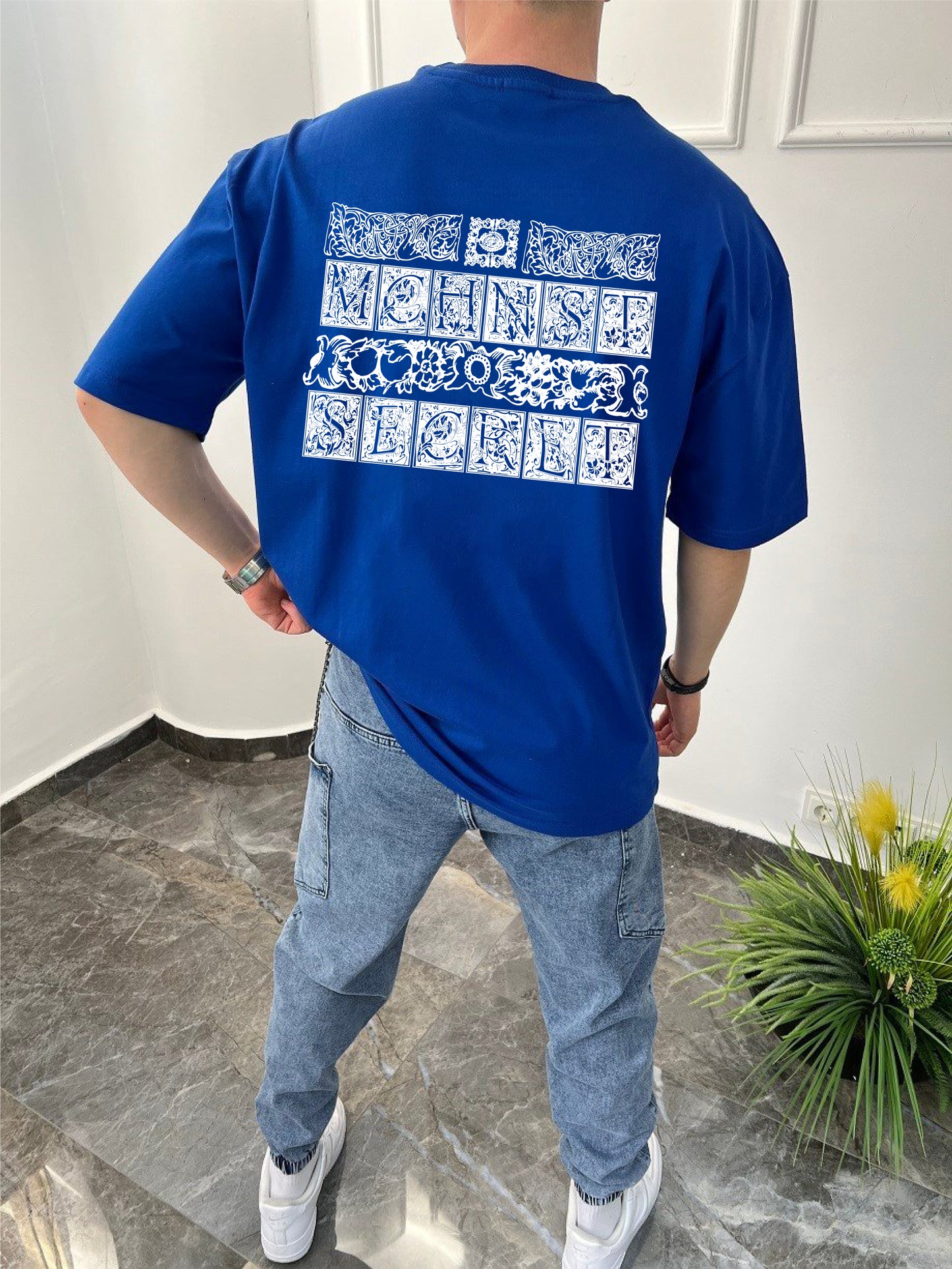 Royal Blue -machinest- Printed Oversize T-Shirt