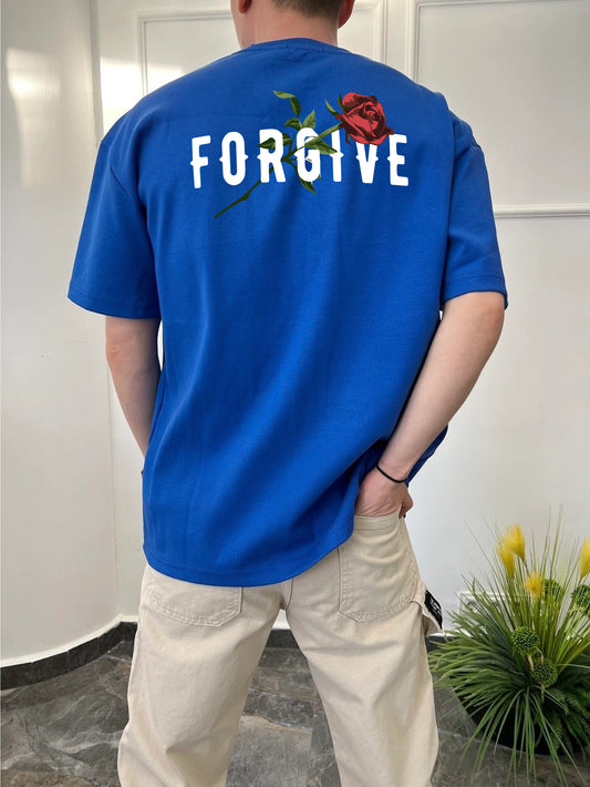 Royal Blue -forgive- Printed Oversize T-Shirt